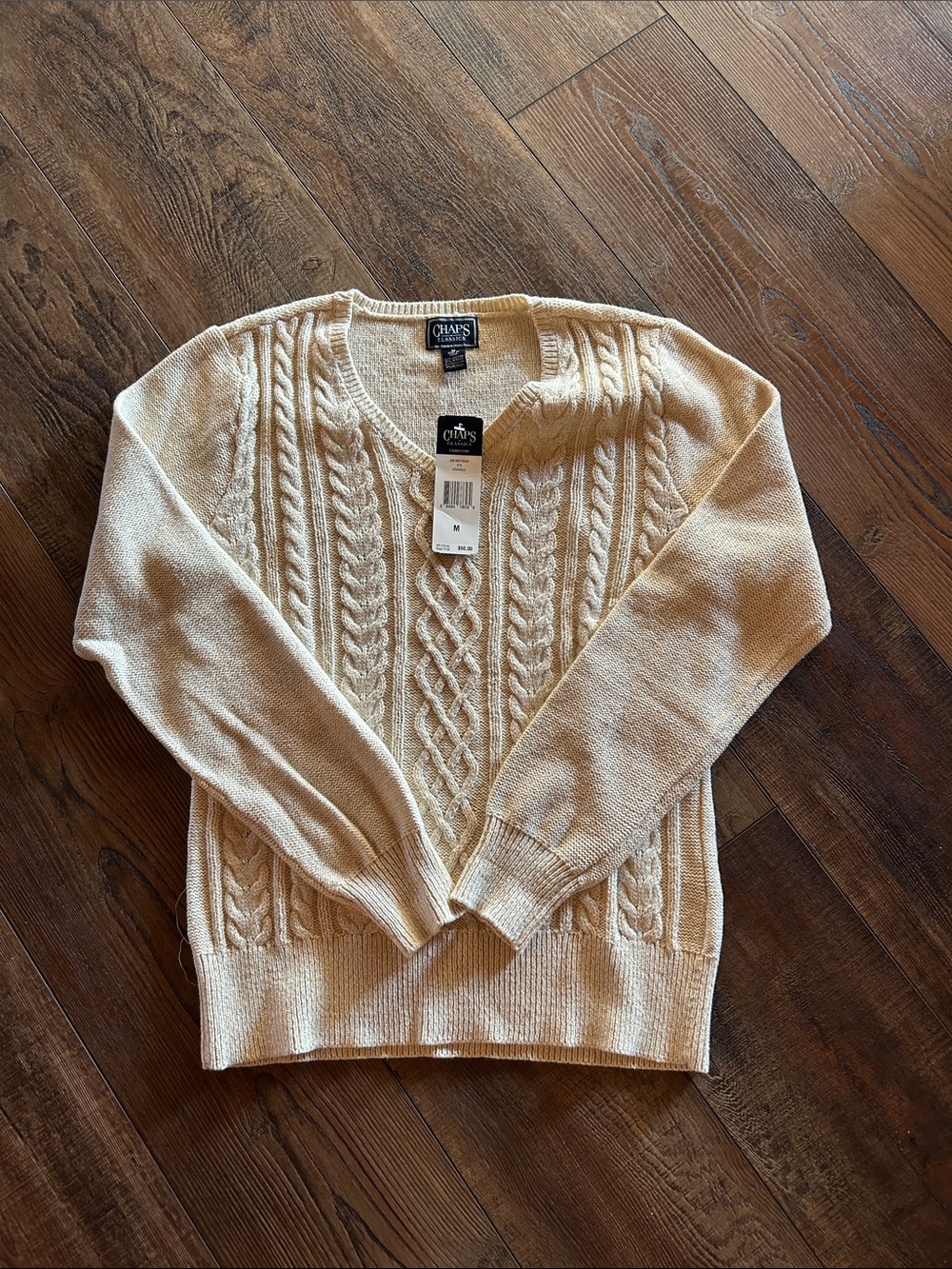 Chaps Women's Cream Cable-Knit V-Neck Sweater